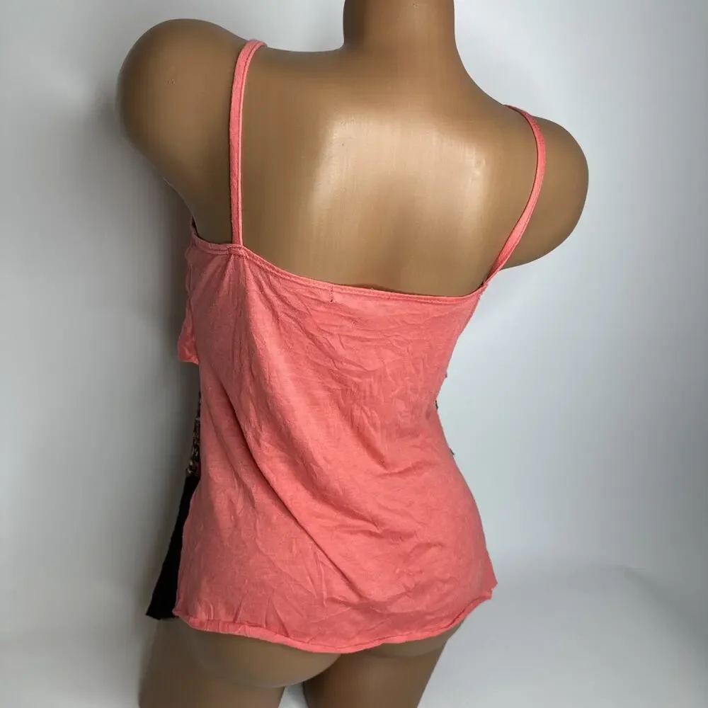 Vintage Y2K Bongo Floral Mesh Layered Cami Tank Top L Coquette Fairycore Pink